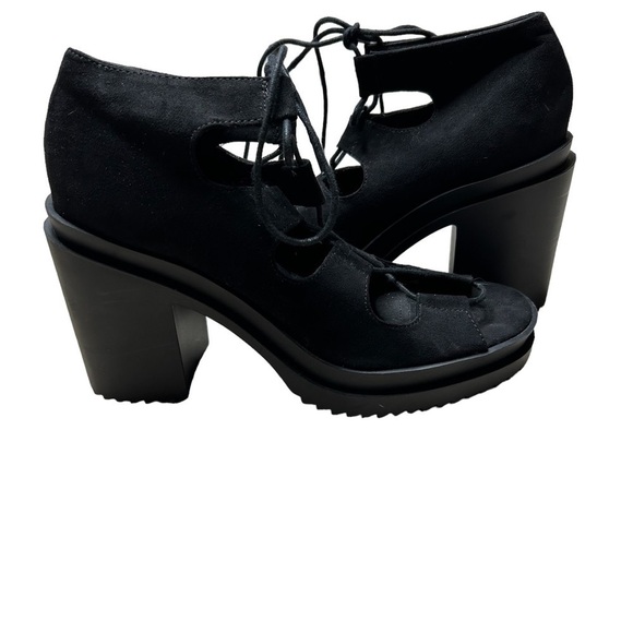 H&M Coachella Boho Black Suede Lace Up Platform Sandals Size 8 - Picture 7 of 13